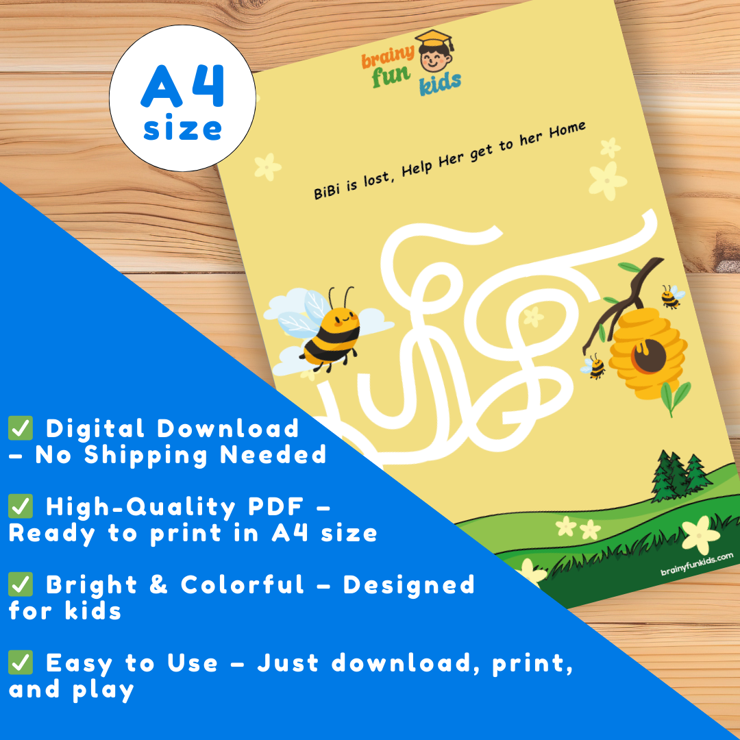 Printable Maze Activity for Kids – Bee Maze | Fun Educational Game (A4 Digital Download)