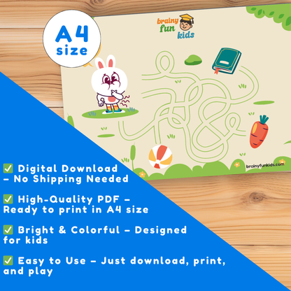 Printable Maze Activity for Kids – Rabbit Maze | Fun Educational Game (A4 Digital Download)
