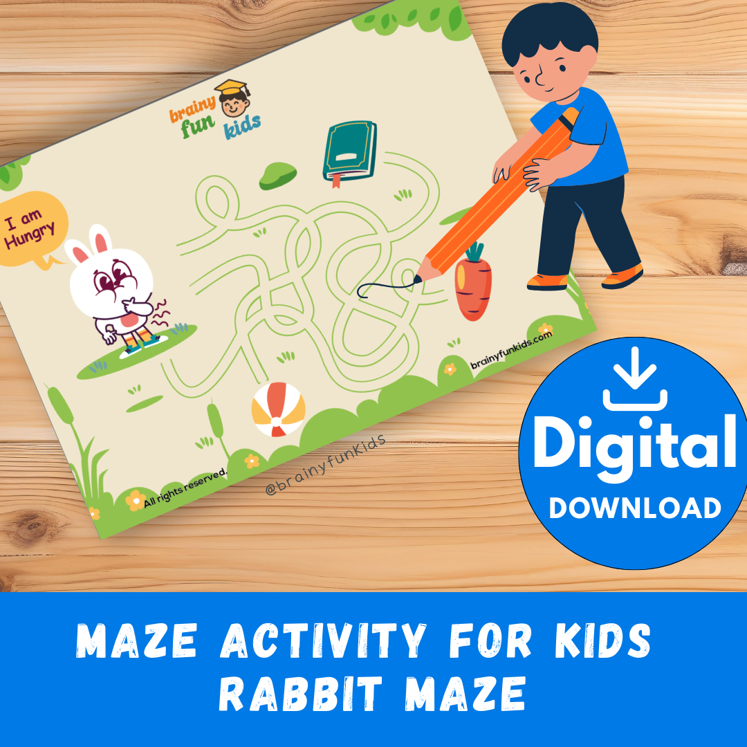 Printable Maze Activity for Kids – Rabbit Maze | Fun Educational Game (A4 Digital Download)