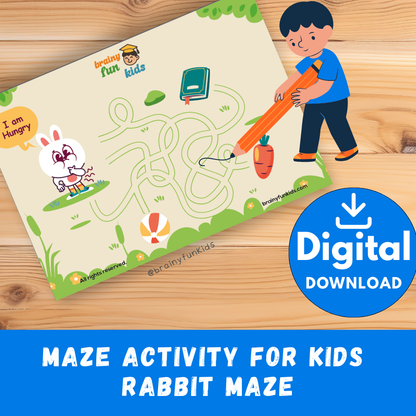 Printable Maze Activity for Kids – Rabbit Maze | Fun Educational Game (A4 Digital Download)