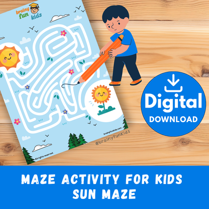 Printable Maze Activity for Kids – Sun Maze | Fun Educational Game (A4 Digital Download)