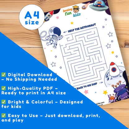 Printable Maze Activity for Kids – Astronaut Maze | Fun Educational Game (A4 Digital Download)