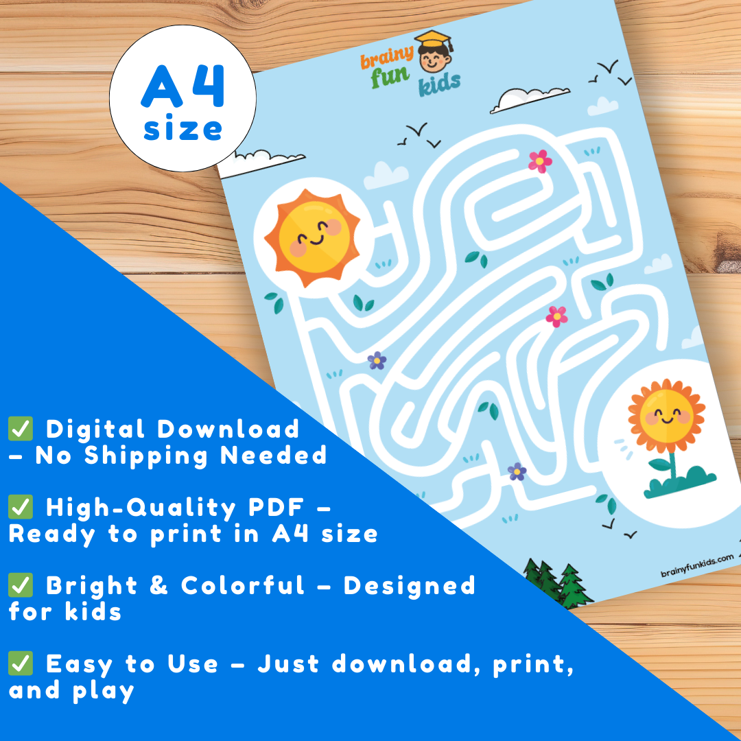 Printable Maze Activity for Kids – Sun Maze | Fun Educational Game (A4 Digital Download)